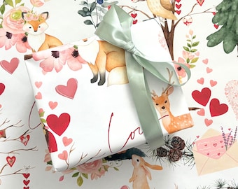 Woodland Animal Wrapping Paper, Forest Animal Gift Wrap Roll for Presents, Birthday, Valentines, Baby Shower Gift, Toddler Kids Cute Paper