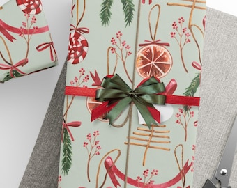 クリスマスラッピングペーパー、ファームハウスクリスマスツリーデザイン、ホリデー＆冬の誕生日ギフトラップ、ボタニカルグリーン、プレゼントロール