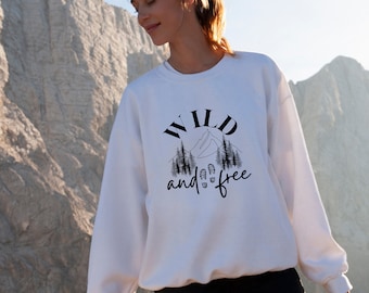 Sudadera de senderismo con cuello redondo y estampado de árboles de montaña, ideal para actividades al aire libre, ideal para amantes de la naturaleza, camping y aventuras, ideal para senderistas en senderos de EE. UU.