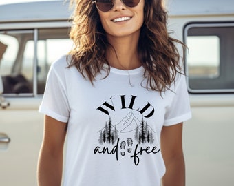 Hiking T Shirt, Mountain Tree Graphic Tee, Wild and Free Shirt, Outdoor Adventure Top, Nature Lover Gift Camping Hiking Tee Shirts Gift Tees