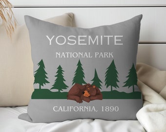 Yosemite National Park Pillow, Camping RV Pillow, Forest Landscape Throw Pillow, Camper Sofa Cabin Decor, Pillow with Insert, Cushion Gift