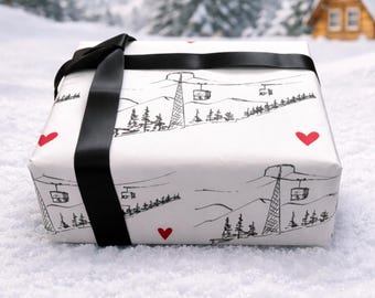 Ski Wrapping Paper, Ski Gift Wrap, Winter Woodland Wrapping Paper Roll, Holiday Gift Wrap Paper, Christmas Wrapping Paper Ski Lover Gift