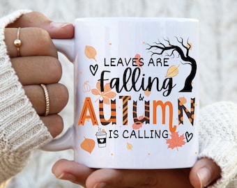 Fall Mug, Autumn Leaves Ceramic Coffee Cup, Cozy Fall Vibes Mug, Fall Aesthetic Gift, Leaf Pattern Coffee Cup for Fall Lovers, 11oz Mug