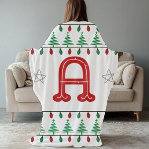 Christmas Blanket| Personalized Initial Monogrammed Throw| Custom Christmas Tree Blanket| Holiday Blanket |Christmas Decorative Blanket Gift