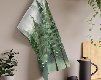 Kitchen Towel Forest Trees Design, Evergreen Tree Tea Towel, Cabin Kitchen Decor, Camper RV Towel, Nature Lover Gift, Rustic Kitchen Decor
