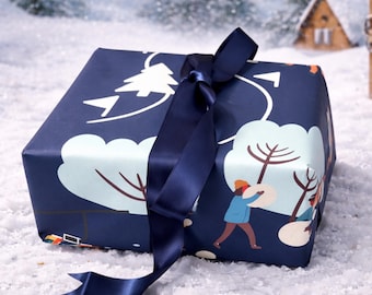 Ski Wrapping Paper, Ski Gift Wrap, Winter Woodland Wrapping Paper Roll, Holiday Gift Wrap Paper, Christmas Wrapping Paper Ski Lover Gift