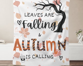 Fall Blanket, Autumn Leaves Design, Cozy Fall Decor Throw, Woodland Autumn Fleece Blanket, Warm Orange & Brown Cabin Decor, Gift for Home