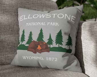 Yellowstone National Park Pillow Case Cover, Wyoming Camper Decor, National Park Throw Pillow, Rustic Cabin Cushion, Camping RV Home Decor