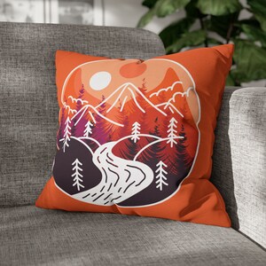 Orange Mountain Trees Pillow Cover: Retro Camping RV Decor