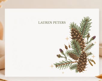 Personalized Stationery Set Custom Name Note Cards Nature Lover Gift Evergreen Rustic Botanical Writing Paper Forest Correspondence Writing