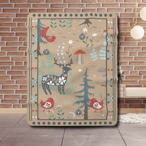 Skandinavische Volkskunst Decke| Waldtiere Decke | Schwedische Norwegische Weihnachtsdecke | Nordisches Wohndekor| Urlaub Sofa Decke