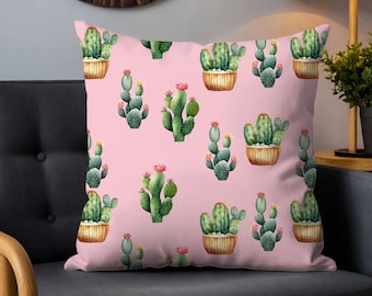 Pillow - Pink Cactus Western Home Decor, Plant Lover Gift, Boho Desert Throw Pillow, Succulent Cushion Room Accent, Southwest Style