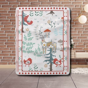 Skandinavische Weihnachtsdecke | Schwedische Norwegische Volkskunst Decke | Waldtiere Decke | Norwegische Weihnachten| Nordische Dekoration