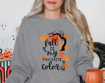 Blusa de Moletom Feminina de Outono, Camiseta "Outono é minha cor favorita", Blusa Confortável para o Outono, Suéter Feminino para Presentear, Blusas Pulôver Femininas de Outono
