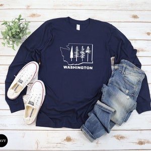 Washington State Long Sleeve T-Shirt |Washington Shirt Him Her |Pine Tree TShirt |Vacation Trip Shirt Women Men |Camping Shirt |Hiking Shirt
