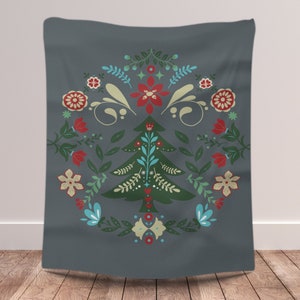 Skandinavische Volkskunst Decke| Norwegische Volkskunst Decke |Norwegische Weihnachtsbaum-Decke| Schwedische Volkskunst Geschenk |Nordic Home Decor