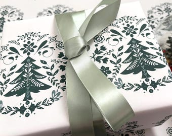 Christmas Wrapping Paper, Scandinavian Folk Art Tree Gift Wrap, Nordic Holiday Wrapping Paper Roll, Scandinavian Christmas Gift Wrap Paper