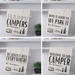 Camper Decor| Camper Van Tea Towel| Happy Camper| Camping Gift| RV Gifts| Camp Lover Gift| Camping Decor| Gift For Campers| RV Accessories
