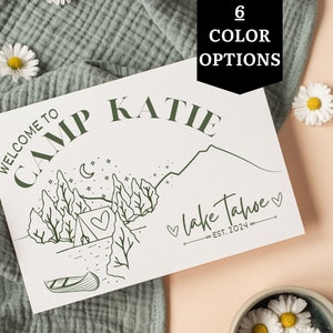 Carte d'itinéraire Camping Bachelorette| Enterrement de vie de jeune fille | Carte de fête nuptiale| Cadeau nuptiale | Week-end enterrement de vie de jeune fille glamping| Carte Camp Bach