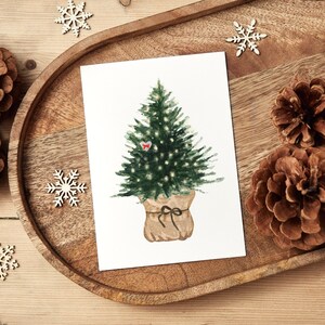 Biglietto di Natale Albero di pino/Set di biglietti per albero di Natale/Biglietto di auguri/Biglietto di compleanno invernale/Biglietto d'auguri/Carte acquerello/Biglietto di Natale