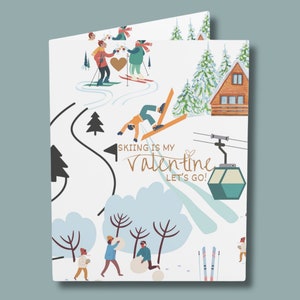 Ski Valentine Card| Skiing Valentine's Day Card| Valentines Greeting Card Set |Platonic Valentine Card| Husband Boyfriend| Girlfriend Wife