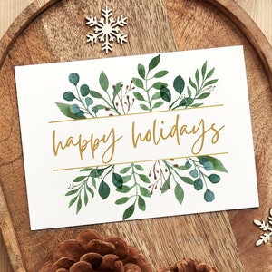 Cartes de Noël botaniques à personnaliser| Carte de voeux aquarelle| Carte de Joyeuses Fêtes| Ensemble de cartes de vœux| Carte de verdure| Jeu de cartes de Noël