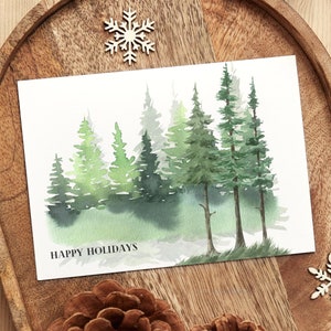 Christmas Cards Pine Forest Personalized| Woodland Greeting Card| Holiday Card Set| Watercolor Card| Christmas Card Set| Christmas Tree Card