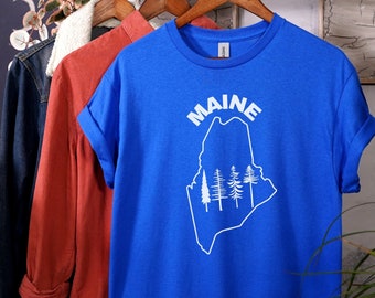 Maine T Shirt, Pine Tree State Shirt, Outdoor Vacation Tee, Hiking Camping Nature Graphic, Maine Travel Souvenir Gifts for Nature Lover Tees