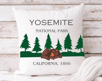 Yosemite National Park Pillow, Camping RV Pillow, Forest Landscape Throw Pillow, Camper Sofa Cabin Decor, Pillow with Insert, Cushion Gift