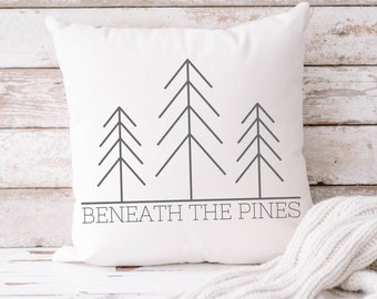 Pine Tree Pillow | White Square Pillow & Insert | Mountain Tree Pillow | Pine Tree Decorative Pillow | Sofa Throw Pillow | Adventure Pillow