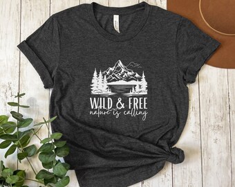 Hiking T Shirt, Mountain Tree Graphic Tee, Wild and Free Shirt, Outdoor Adventure Top, Nature Lover Gift Camping Hiking Tee Outdoor Tee Gift
