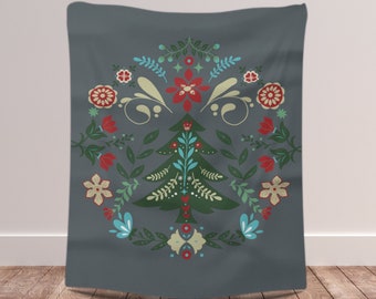 Christmas Blanket, Scandinavian Folk Art Nordic Holiday Winter Throw, Cozy Soft Fleece Blanket for Living Room Bedroom Sofa, Xmas Home Decor