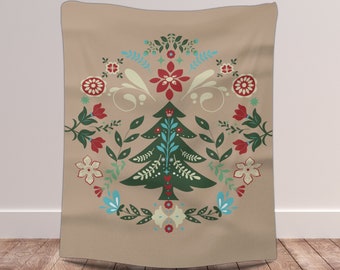 Christmas Blanket, Scandinavian Folk Art Nordic Holiday Winter Throw, Cozy Soft Fleece Blanket for Living Room Bedroom Sofa, Xmas Home Decor