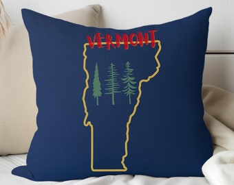 Vermont State Throw Pillow, Pine Tree Vermont Pillow, Mountain Forest Decorative Pillow, Rustic Cabin Sofa Decor, New England Travel Gift