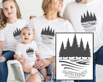 Maglietta per vacanze in famiglia, maglietta personalizzata per viaggio su strada, maglietta coordinata per viaggi in famiglia, maglietta per avventure al lago di montagna, maglietta regalo personalizzata per viaggi all'aperto