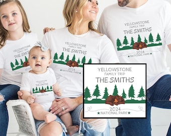 Personalized Yellowstone National Park Family Trip T Shirt, Custom Vacation Camping Tee, Wyoming Outdoor Adventure Family Travel Souvenirs