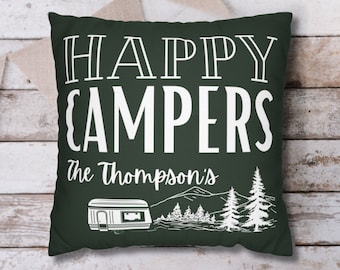 Camping Kissen, personalisiertes RV Kissen, glückliche Camper Bergkissen, kundenspezifisches Camper-Dekorkissen mit Einsatz-Schlafsofa-Geschenk-Reisen im Freien