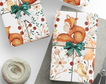 Woodland Animals Wrapping Paper| New Baby Wrap| Baby Shower Gift Wrap| Mothers Day Wrap |Valentine Day Wrap| Birthday Wrap| Forest Gift Wrap