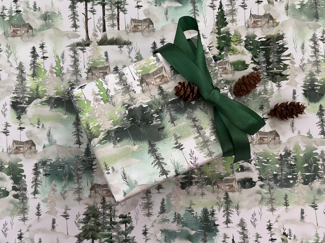 Woodland Forest Wrapping Paper, Evergreen Tree Gift Wrap, Pine Fir ...