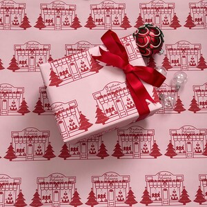 Christmas Wrapping Paper, Pink Christmas Vintage Paris Patisserie Design, Holiday Gift Wrap Roll for Presents, Festive Xmas Wrapping Paper image 5
