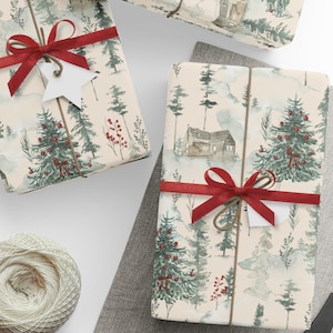 Carta da regalo natalizia/Carta da regalo con alberi sempreverdi della foresta del bosco/Natale vintage/Carta da regalo Cottagecore/Carta da regalo per le feste/Compleanno invernale