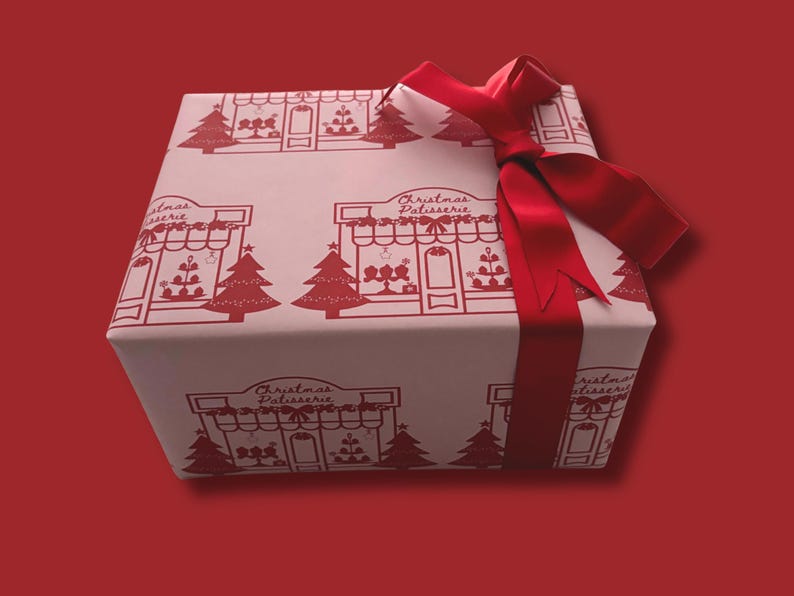 Christmas Wrapping Paper, Pink Christmas Vintage Paris Patisserie Design, Holiday Gift Wrap Roll for Presents, Festive Xmas Wrapping Paper image 6