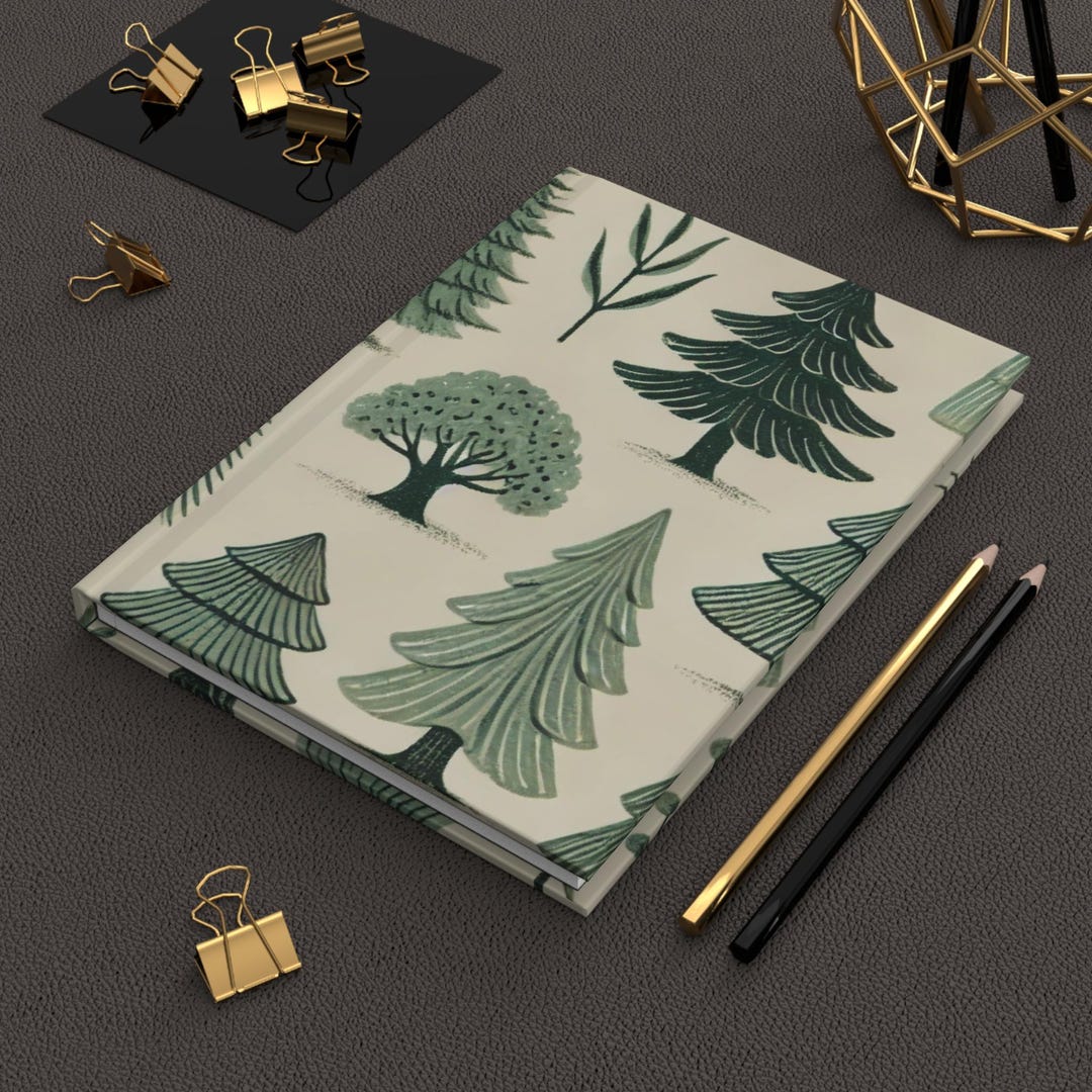 Woodland Forest Journal, Hardcover Tree Notebook, Evergreen Pine Trees ...