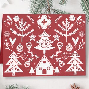Biglietto di auguri di Natale scandinavo/Biglietto di auguri di arte popolare svedese norvegese/Set di biglietti di auguri di Natale rossi norvegesi/Biglietto di auguri nordico/Biglietto di compleanno