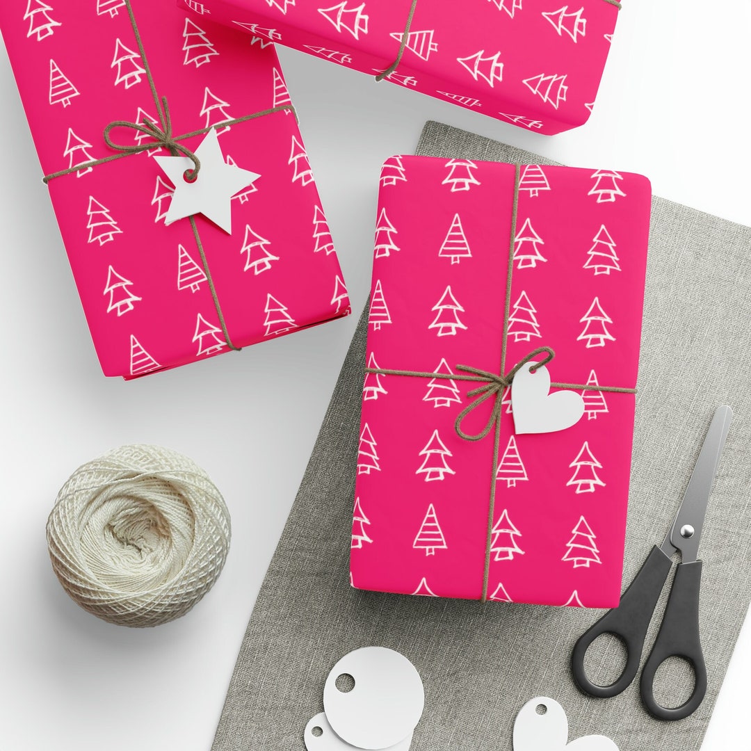 Hot Pink Christmas Gift Wrap pink Christmas Tree Wrapping Paper winter Woodland Forest Paper