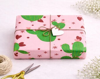 Wrapping Paper, Pink Cactus Gift Wrap, Western Desert Floral Design, Southwest Present Wrap Roll, Boho Birthday Holiday Paper Decor Boho Art