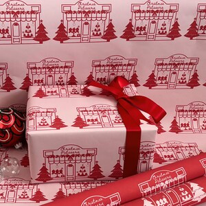 Christmas Wrapping Paper, Pink Christmas Vintage Paris Patisserie Design, Holiday Gift Wrap Roll for Presents, Festive Xmas Wrapping Paper image 3