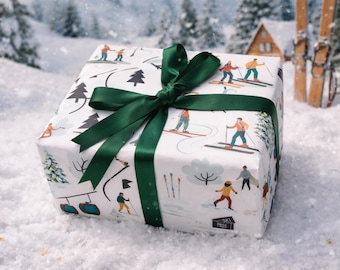 Ski Wrapping Paper, Ski Gift Wrap, Winter Woodland Wrapping Paper Roll, Holiday Gift Wrap Paper, Christmas Wrapping Paper Ski Lover Gift