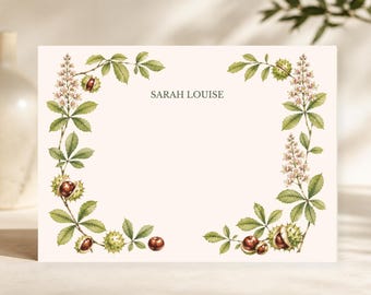 Personalized Horse Chestnut Postcard Set, Custom Name or Message, Botanical Thank You Cards, Woodland Stationery, Nature Greeting Cards Note