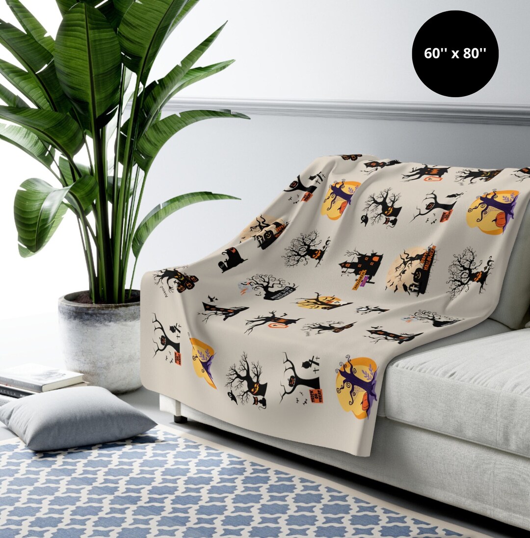 Halloween Fleece Blanket Halloween Throw Spooky Tree Etsy